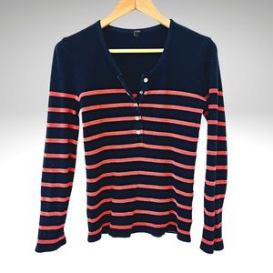 J.CREW Striped Long Sleeve Thermal Sweater Waffle Knit Henley Size Medium